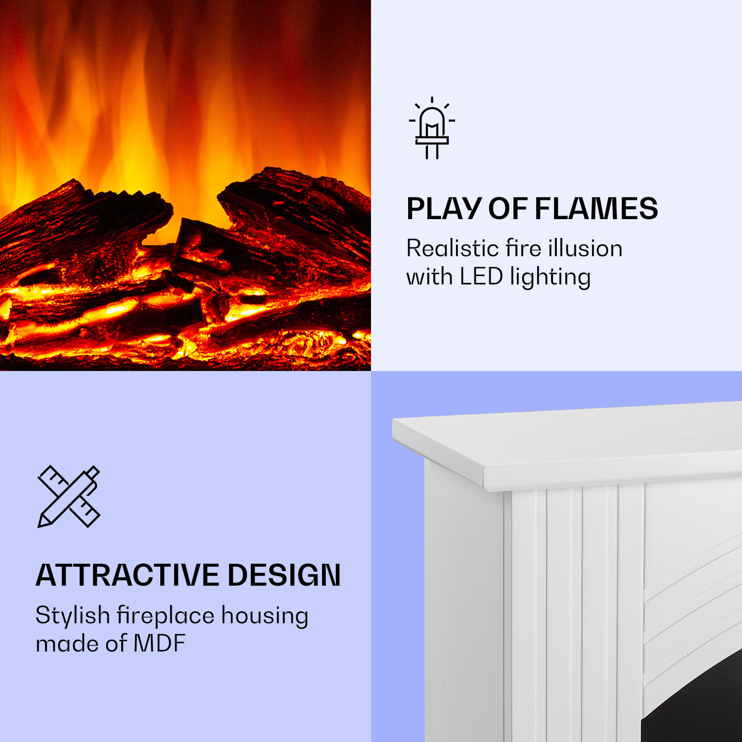 Elbrus, električni kamin, 2000 W, LED tehnologija, daljinsko upravljanje Bijela