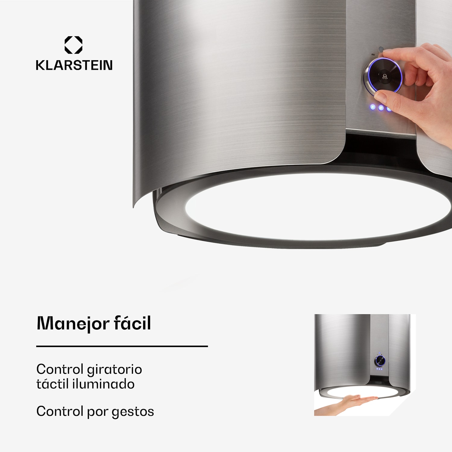 Skyfall Campana de isla Ø45cm Recirculación de aire 402m³/h Led Acero Inoxidable