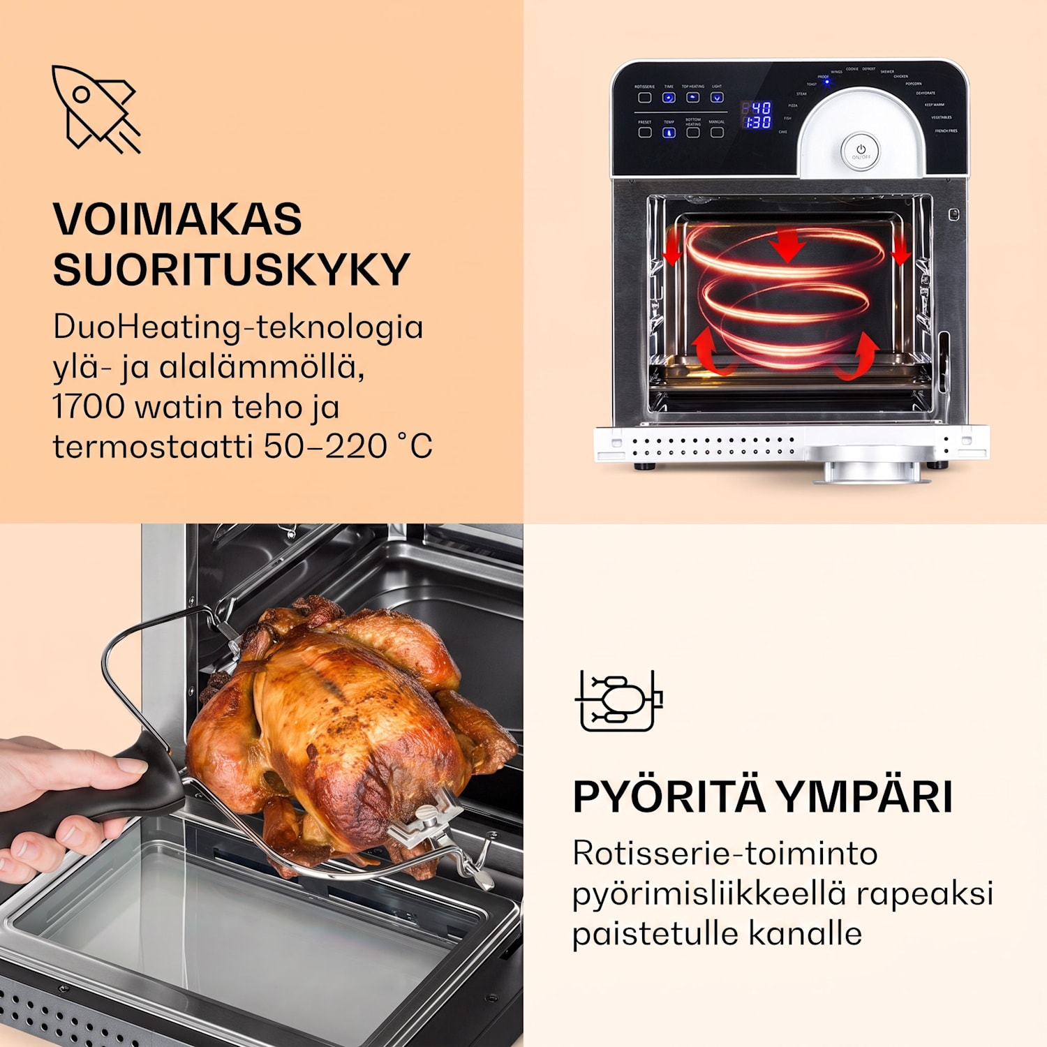 AeroVital Cube Chef kuumailmakeitin  1700 W 14 litraa 16 ohjelmaa ylä- ja alalämpö Hopea Metallinen