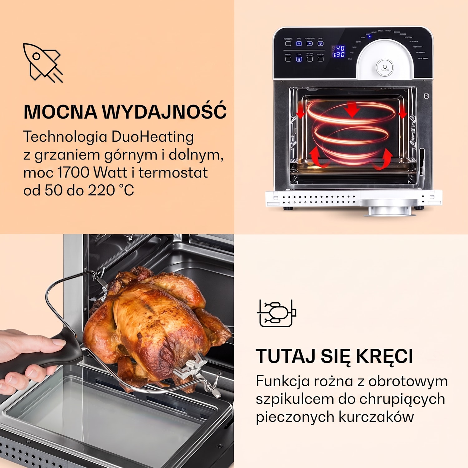 AeroVital Cube Chef, frytkownica beztłuszczowa, 1700 W, 14 l, 16 programów, kolor czarna Srebrny Metal