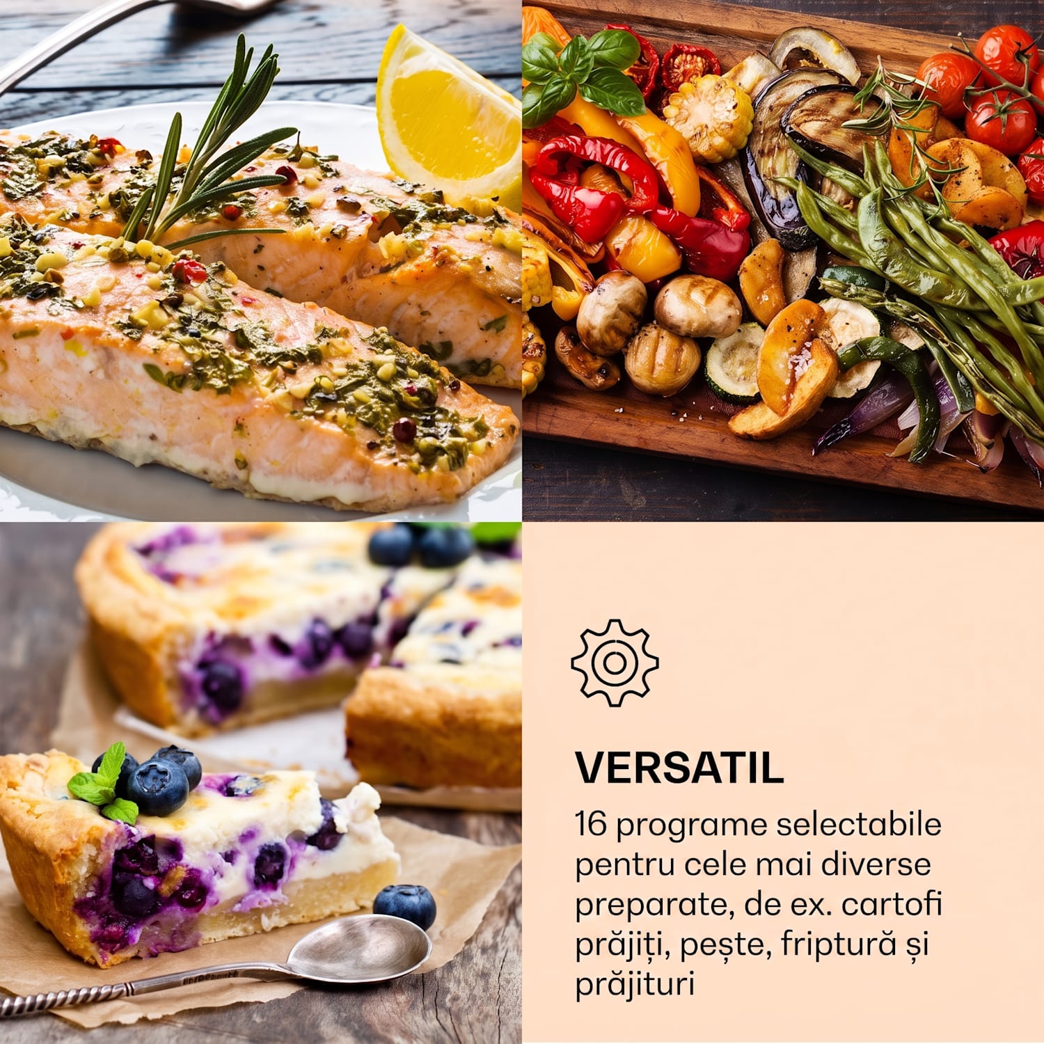 AeroVital Cube Chef Friteuză cu aer cald 1700 W 14 litri 16 programe de încălzire superioară și inferioară Argintiu metalizat