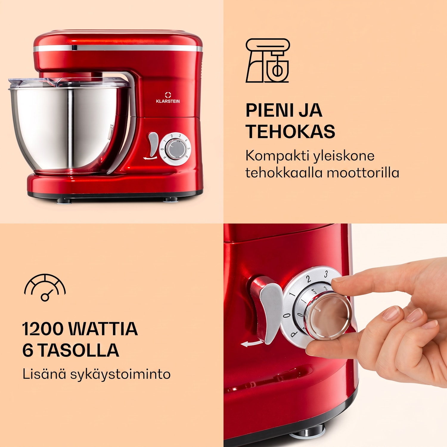 Bella Mini -yleiskone 1200 W 6 tasoa 4 litraa ruostumaton teräs sykäystoiminto Punainen