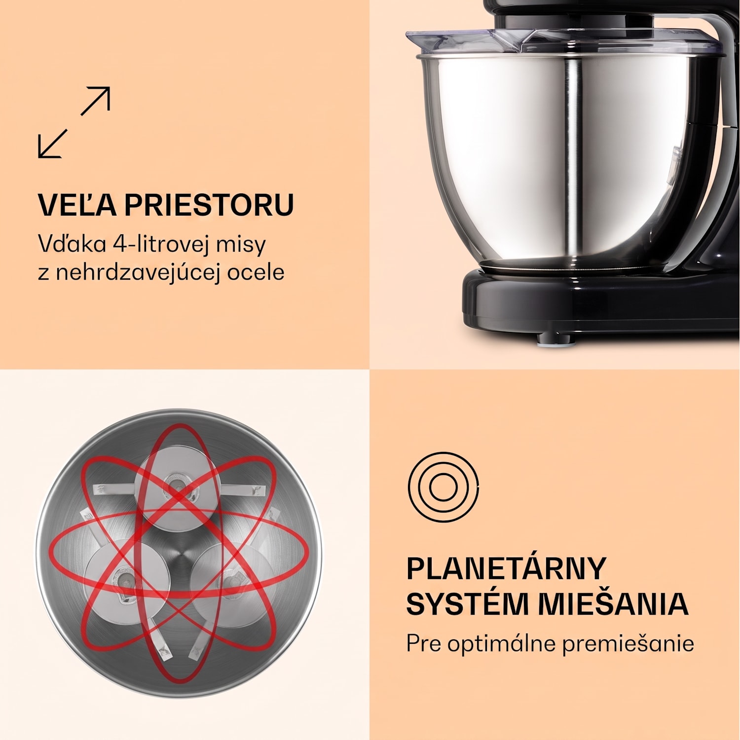 Bella Mini, kuchynský robot, 1200 W, 6 stupňov, 4 l, pulzná funkcia, nehrdzavejúca oceľ Čierna