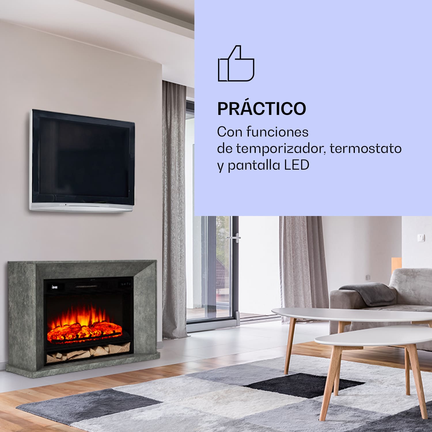 Chimenea Crater Lake 1900 W tecnología LED mando a distancia 