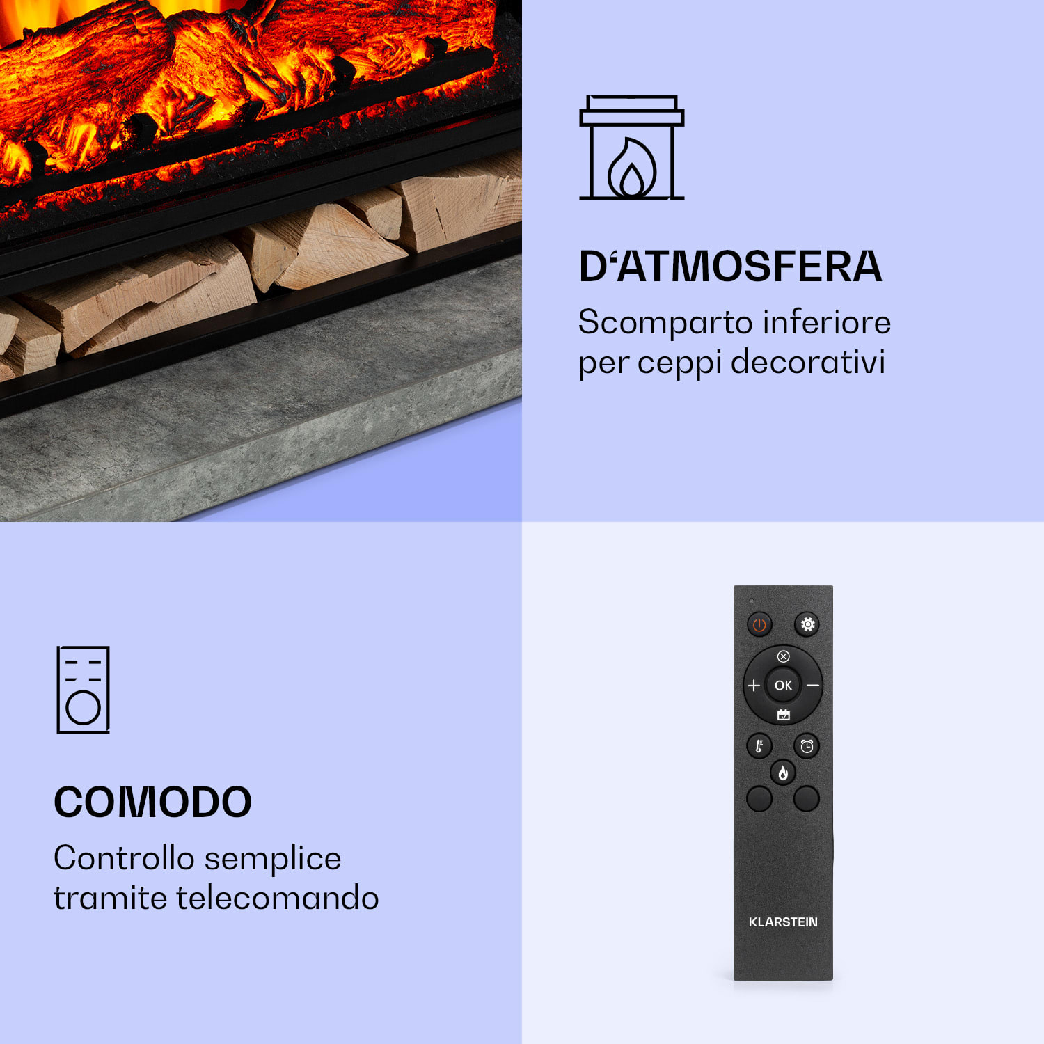 Crater Lake - camino elettrico, 1900 W, tecnologia LED, telecomando 