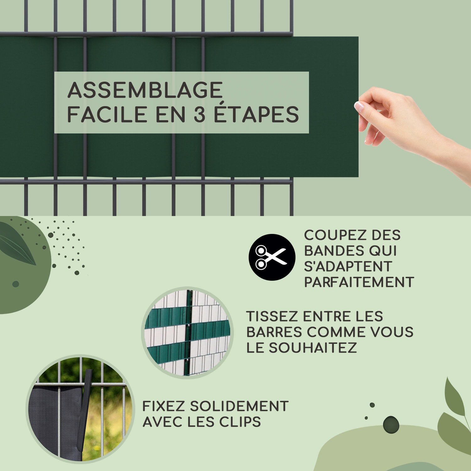 Bandes pare-vue clôture de jardin PVC 450 g / m² clips 50x19cm 