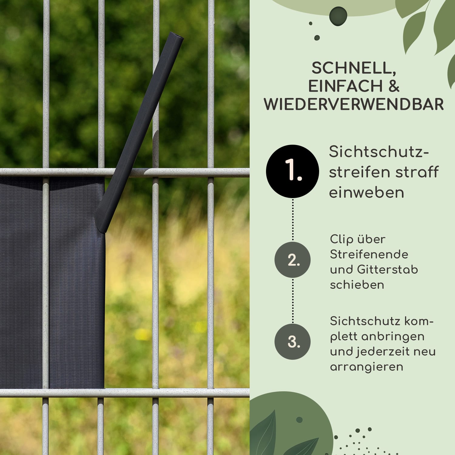 Sichtschutzstreifen-Clips Zubehör PVC 10er-Pack Taubengrau