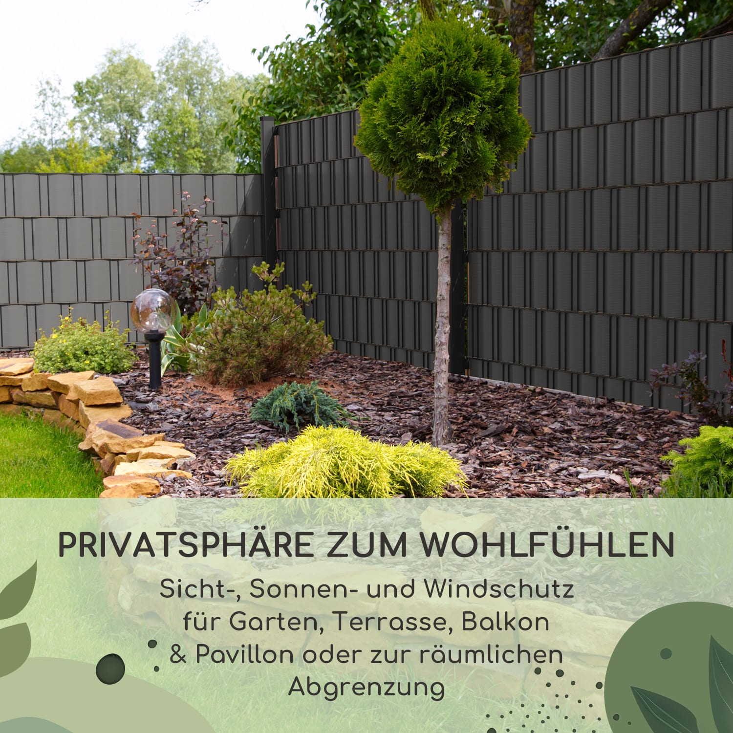 Sichtschutzstreifen Zaunblenden PVC-Hartplastik 2,53 x 0,19 m Mittelgrau