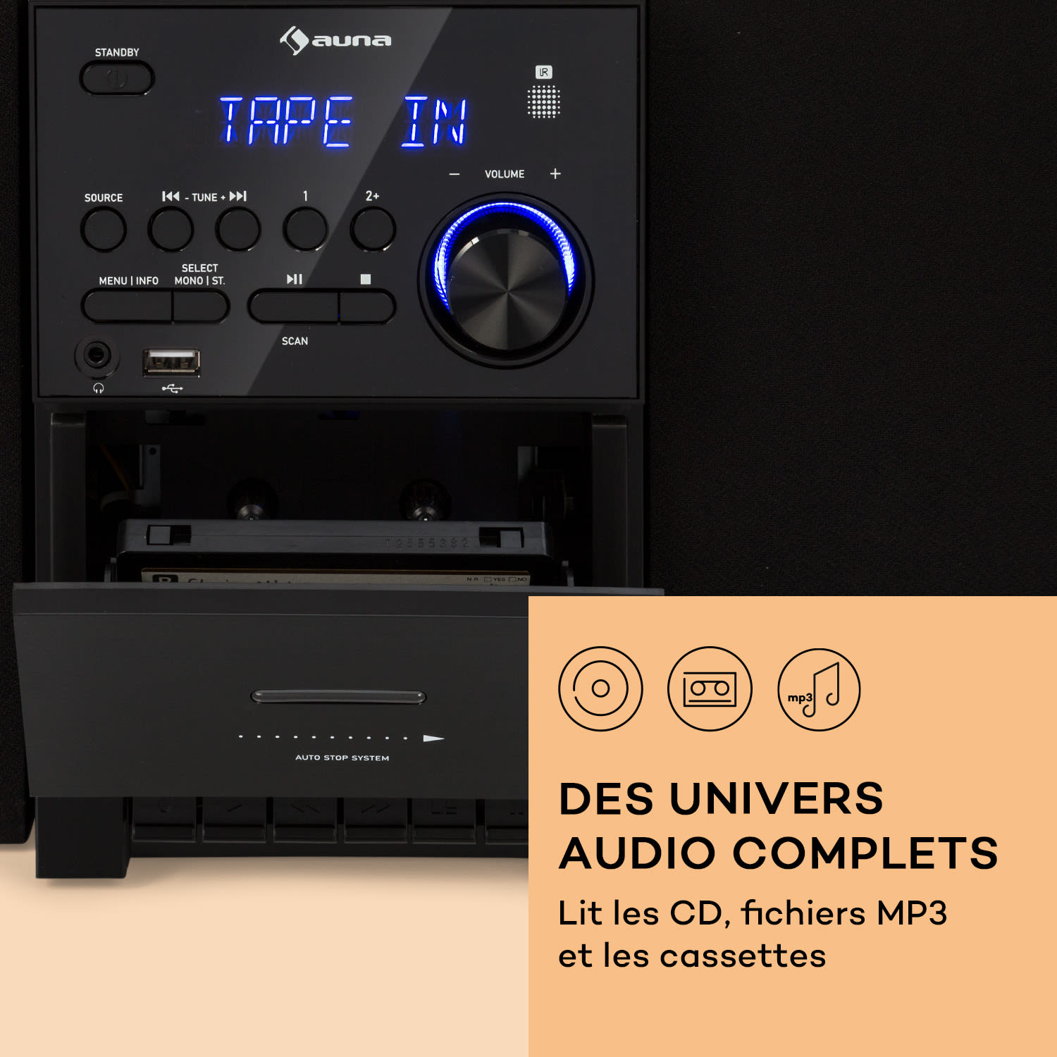DAB MC-40 Chaîne stéréo FM/DAB+ Cassette CD Bluetooth Télécommande USB  Noir