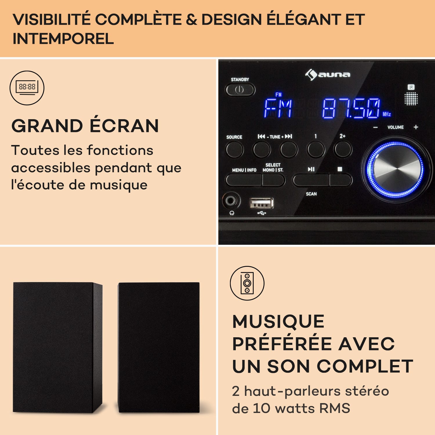 DAB MC-40 Chaîne stéréo FM/DAB+ Cassette CD Bluetooth Télécommande USB  Noir