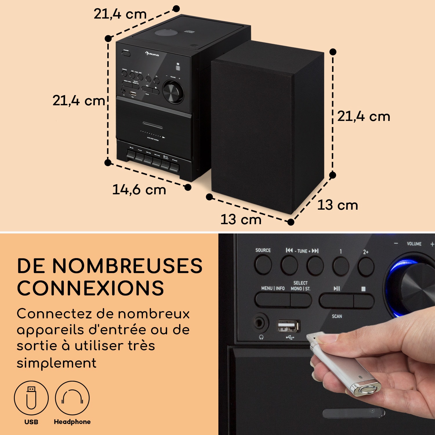 DAB MC-40 Chaîne stéréo FM/DAB+ Cassette CD Bluetooth Télécommande USB  Noir