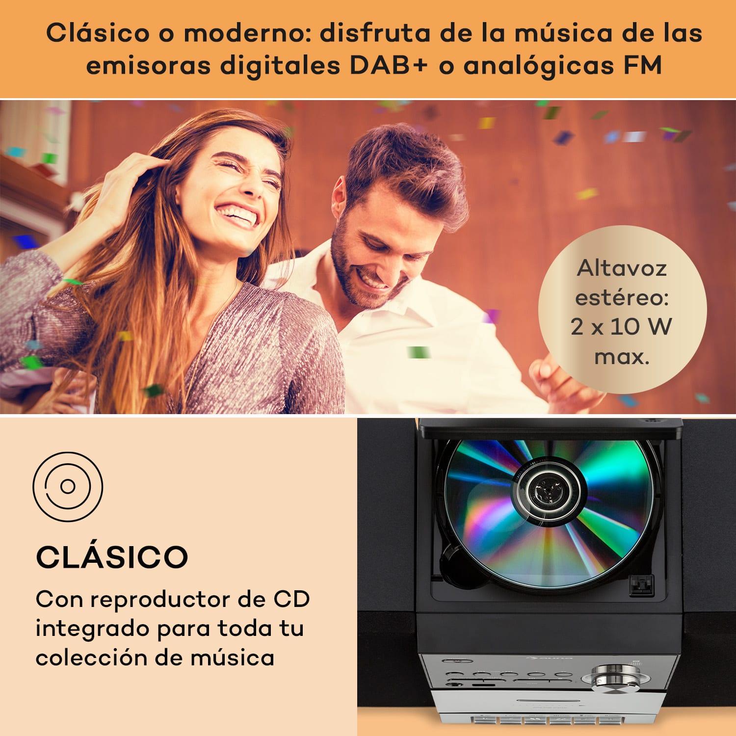 MC-40 DAB Equipo estéreo FM/DAB+ Bluetooth CD Casete USB Mando a distancia  Plata
