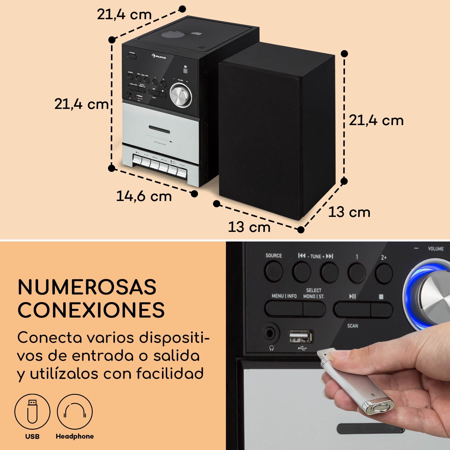 MC-40 DAB Equipo estéreo FM/DAB+ Bluetooth CD Casete USB Mando a distancia  Plata