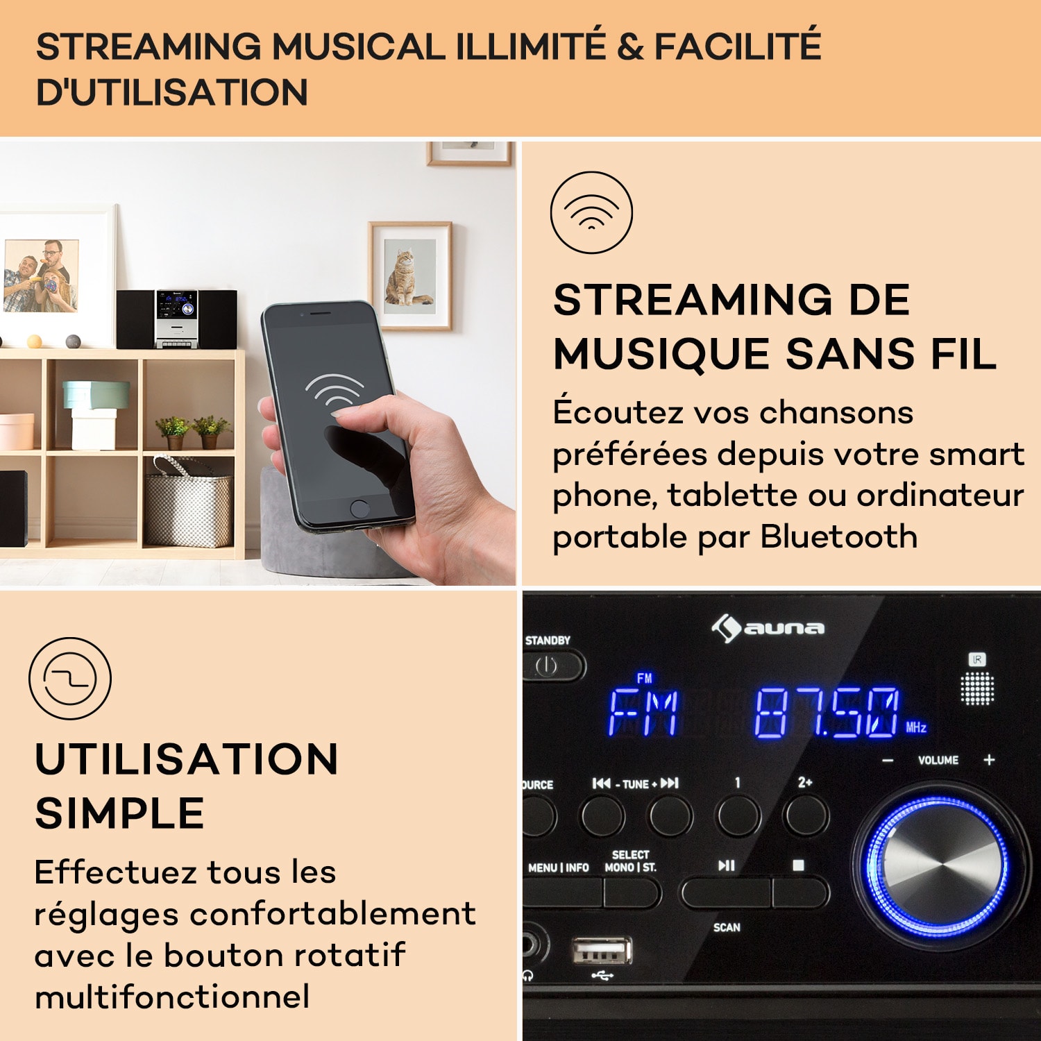 DAB MC-40 Chaîne stéréo FM/DAB+ Cassette CD Bluetooth Télécommande USB  Srebro