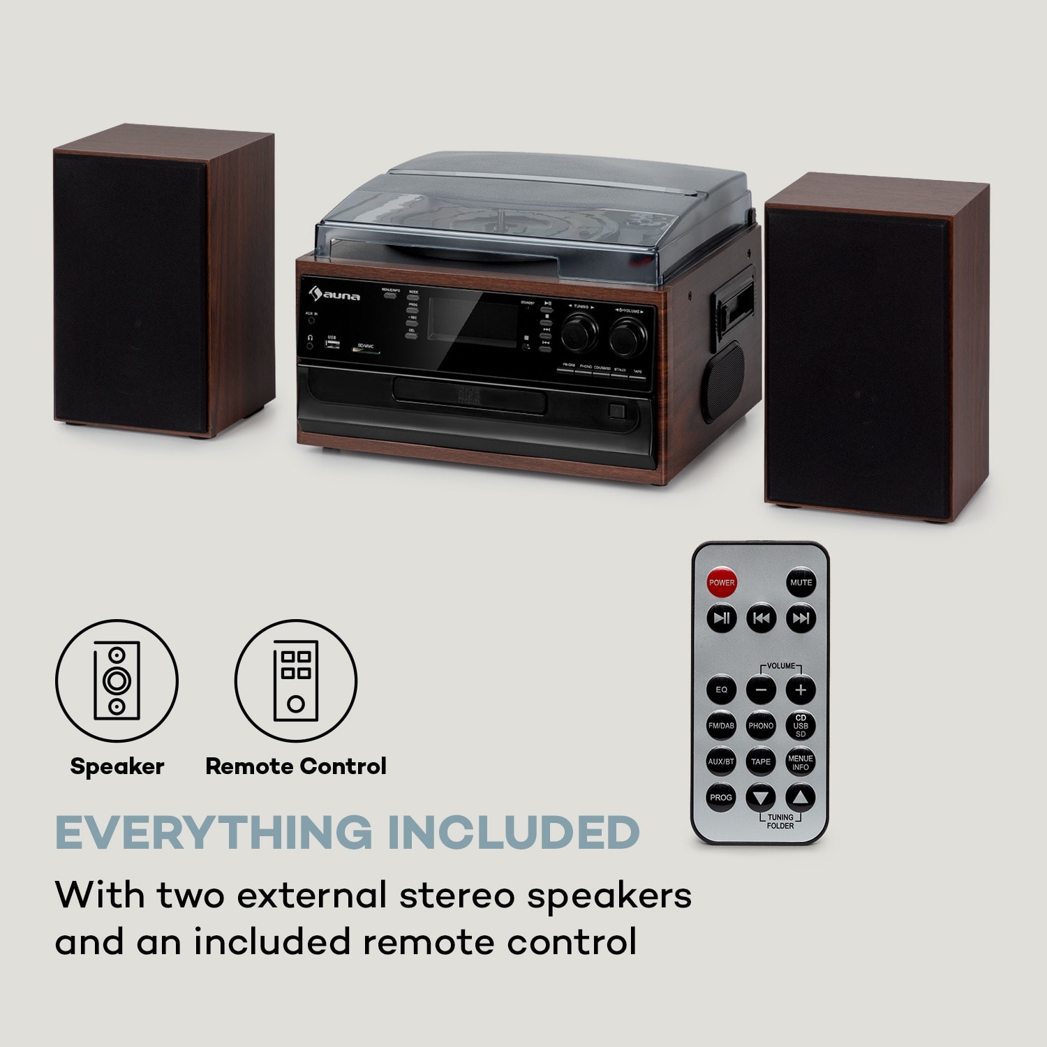 Oakland DAB Plus, zestaw stereo, w stylu retro, DAB+/FM, BT, płyty winylowe/CD/kasety 