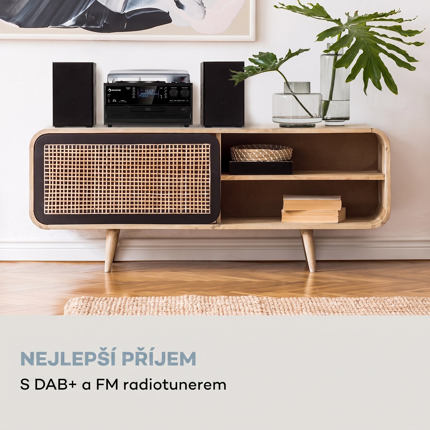 Oakland DAB, retro stereo systém, DAB+/FM, funkce BT, vinyl, CD, kazetový přehrávač Černá