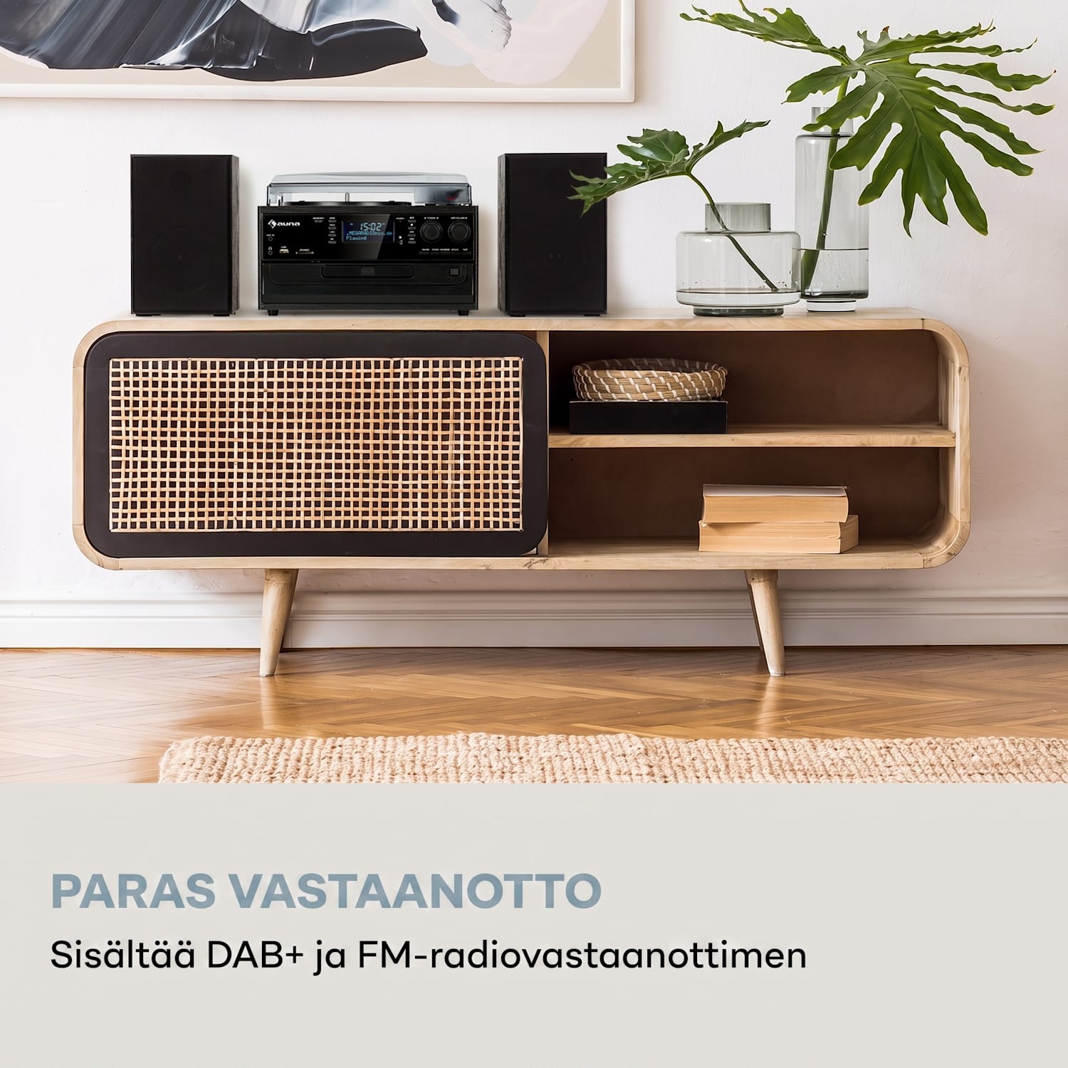 Oakland DAB Plus -retro-stereolaite DAB+/FM BT-toiminto vinyyli CD kasetti sis. kaiuttimet Musta