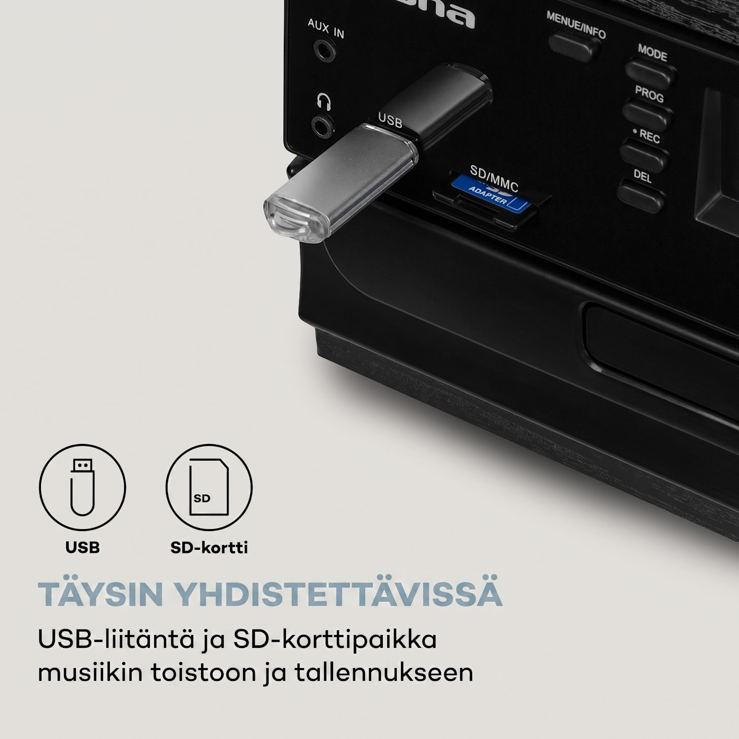 Oakland DAB Plus -retro-stereolaite DAB+/FM BT-toiminto vinyyli CD kasetti sis. kaiuttimet Musta