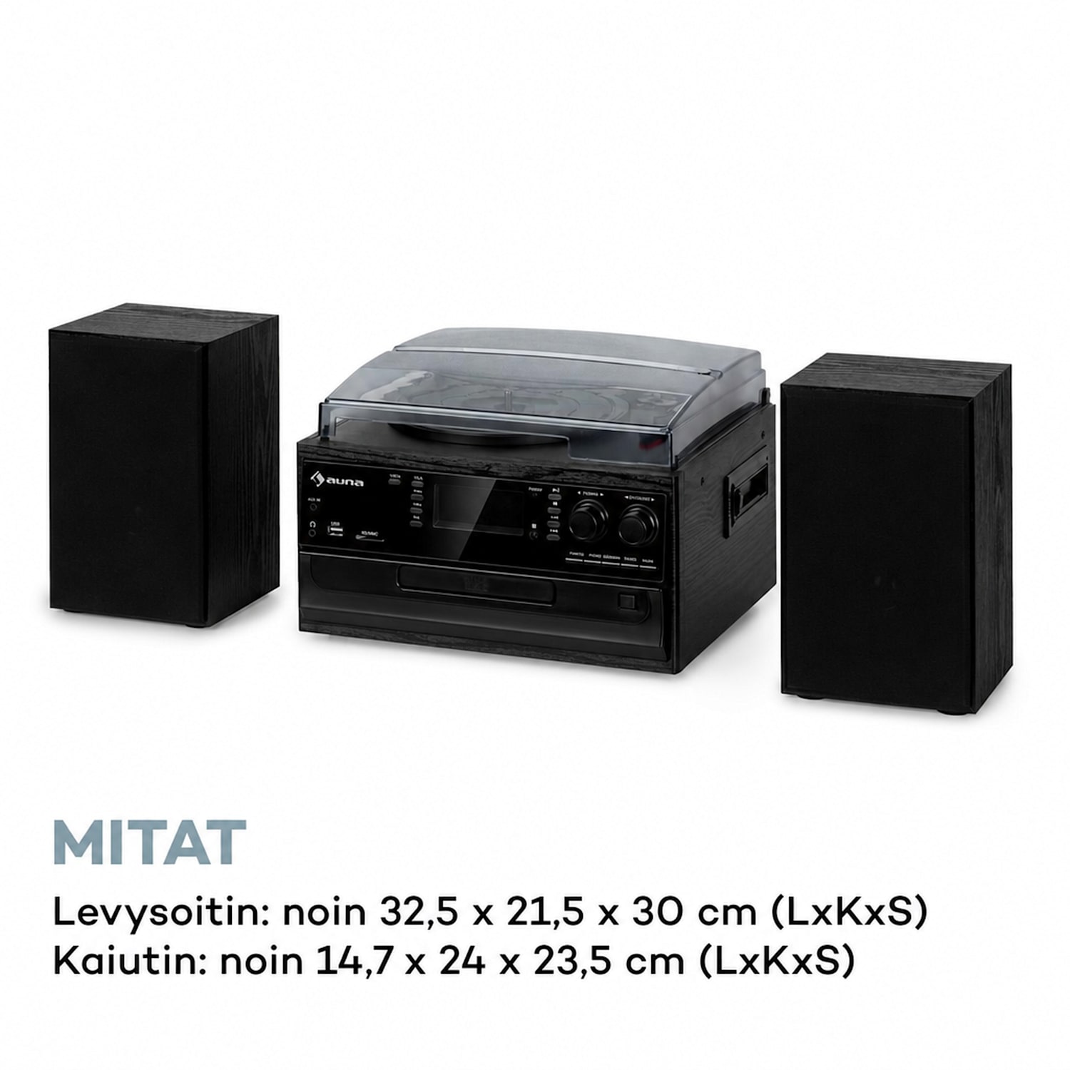 Oakland DAB Plus -retro-stereolaite DAB+/FM BT-toiminto vinyyli CD kasetti sis. kaiuttimet Musta