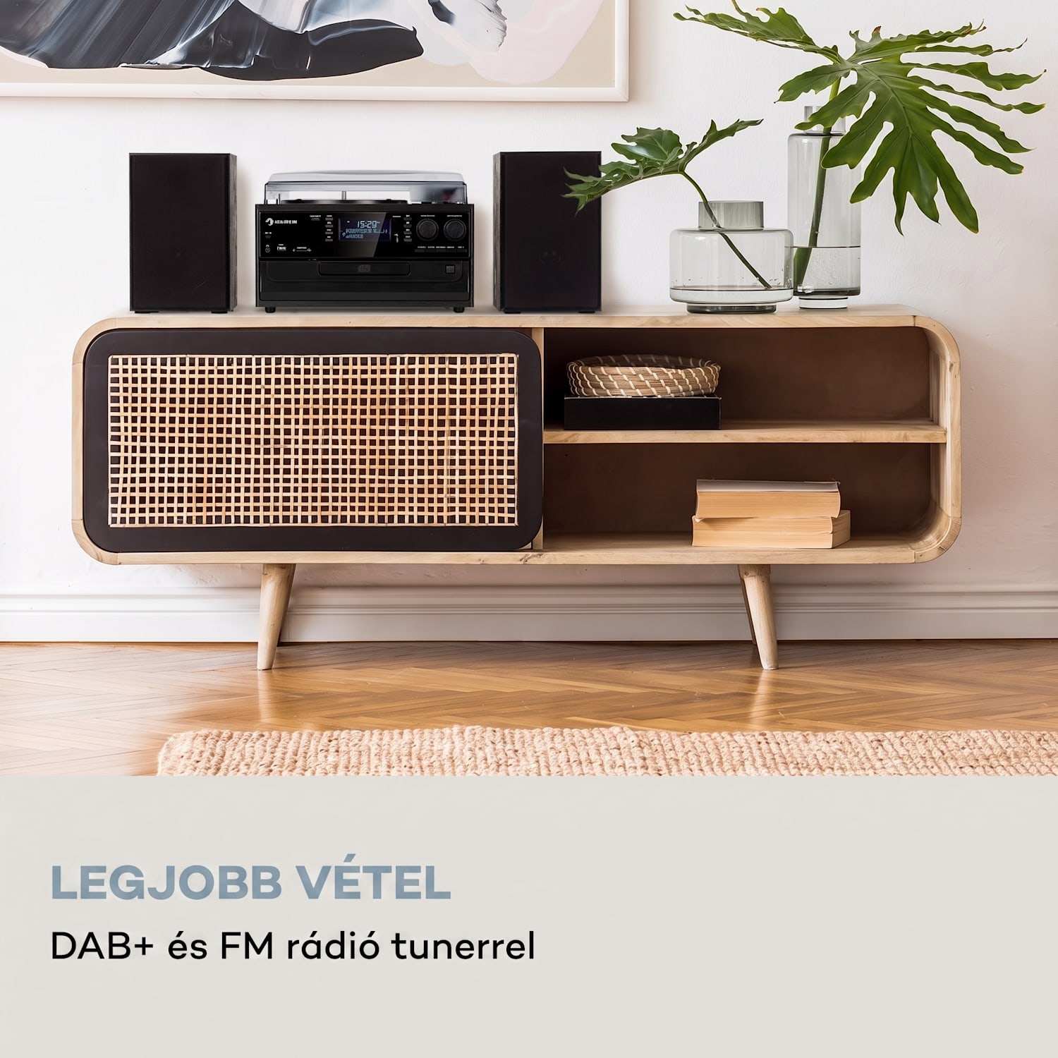Oakland DAB Plus, retro sztereó rendszer, DAB+/FM, BT funkció, bakelit, CD-lejátszó, kazettalejátszó. mellékelve hangszórók Fekete