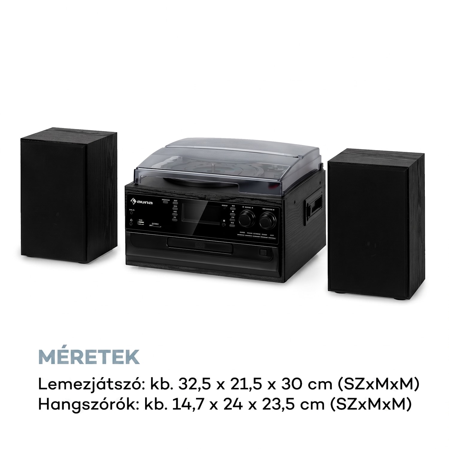 Oakland DAB Plus, retro sztereó rendszer, DAB+/FM, BT funkció, bakelit, CD-lejátszó, kazettalejátszó. mellékelve hangszórók Fekete