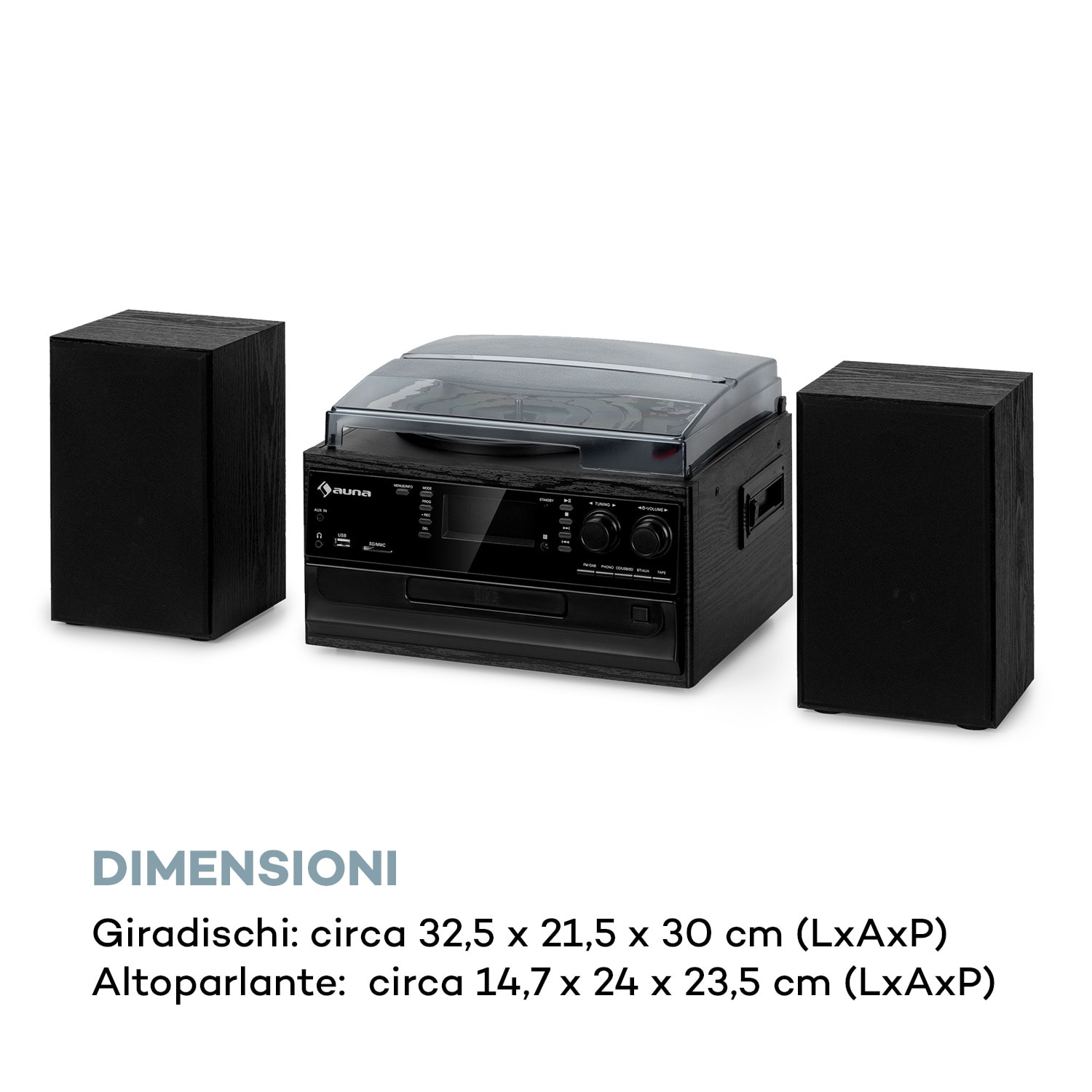 Impianto stero vintage Oakland DAB Plus DAB+/FM BT Funzione Vinile CD Cassetta, inclusi altoparlanti Nero