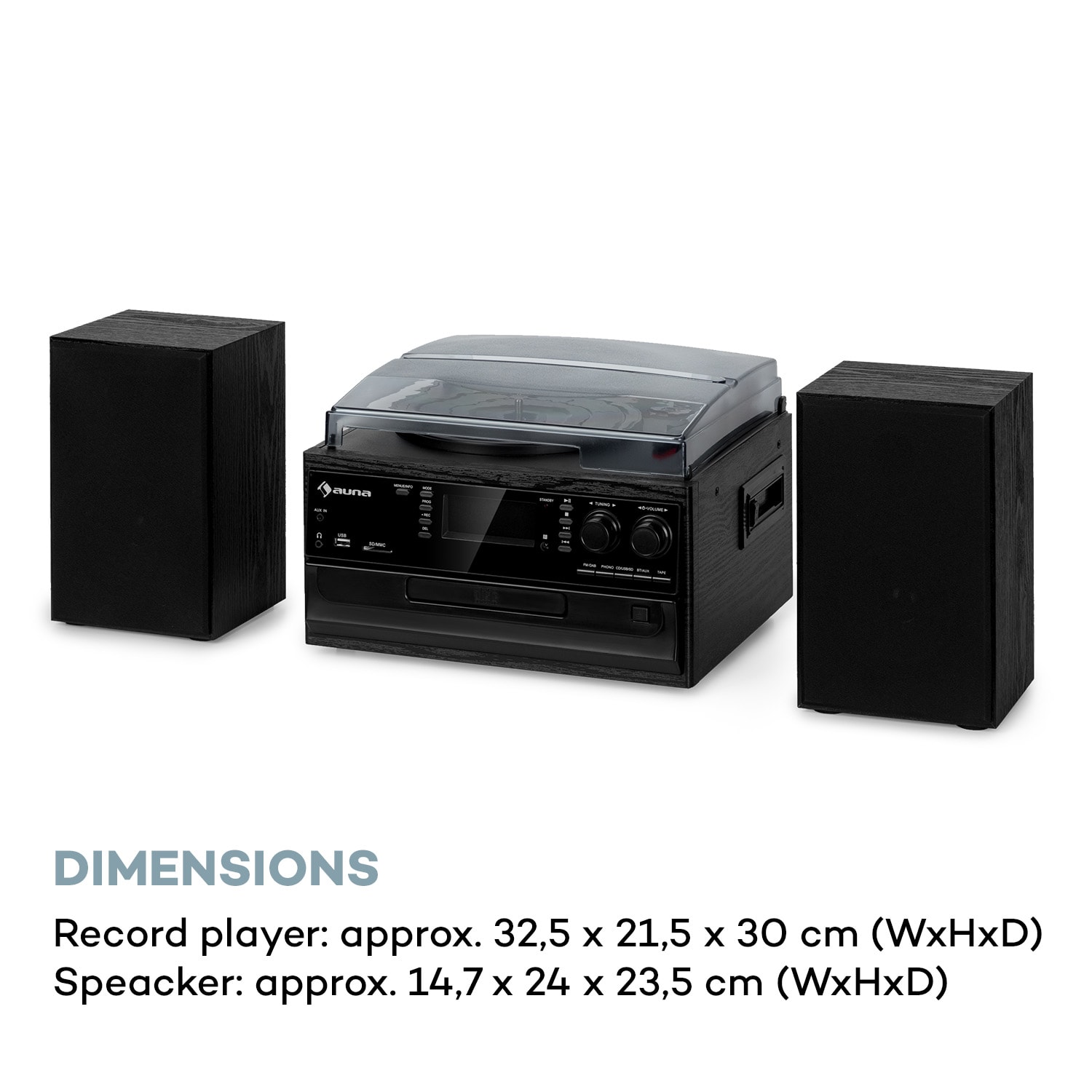 Oakland DAB Plus -retro-stereolaite DAB+/FM BT-toiminto vinyyli CD kasetti sis. kaiuttimet Musta