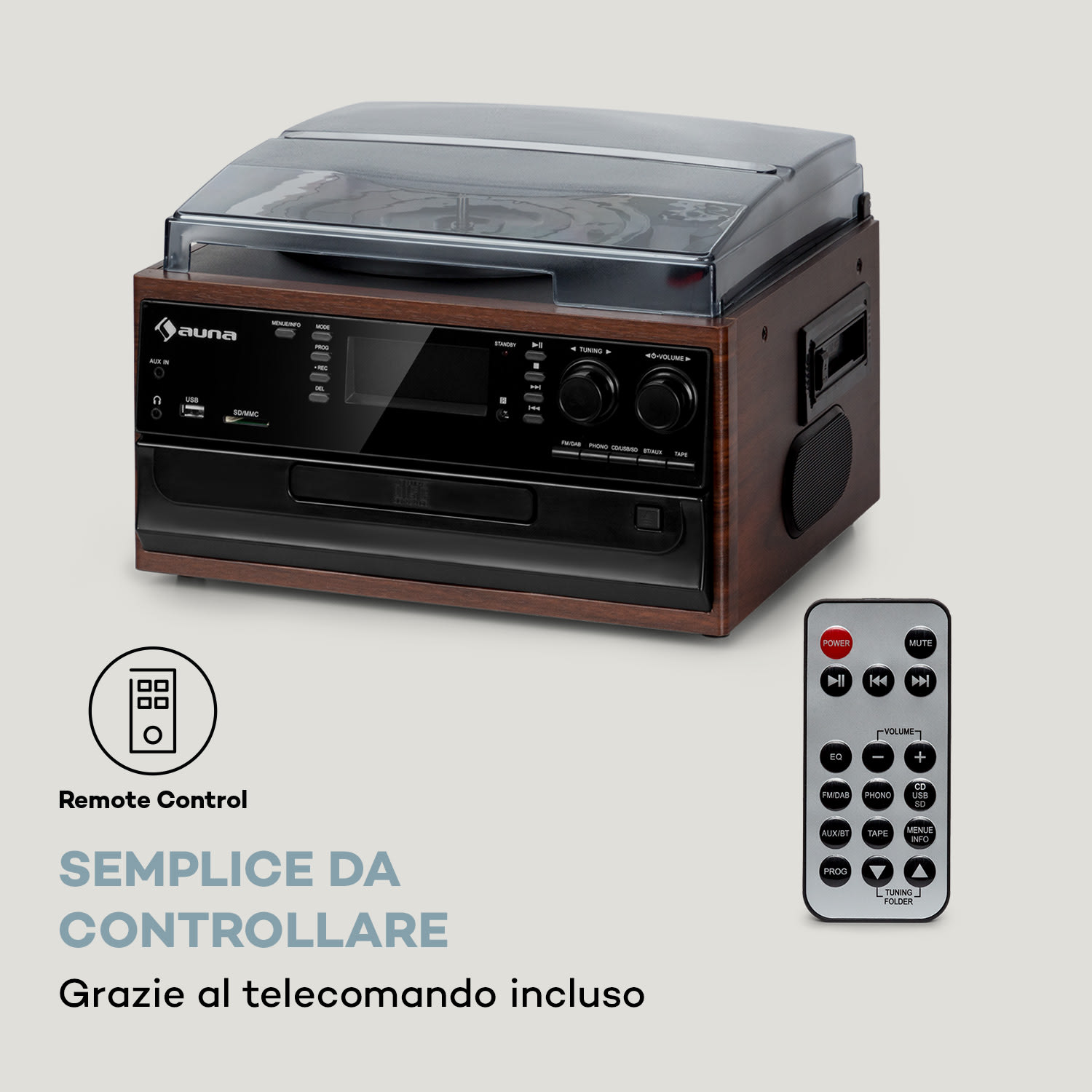 Oakland DAB Retro Stereo DAB+/FM BT Funzione Vinile CD Cassetta Noce