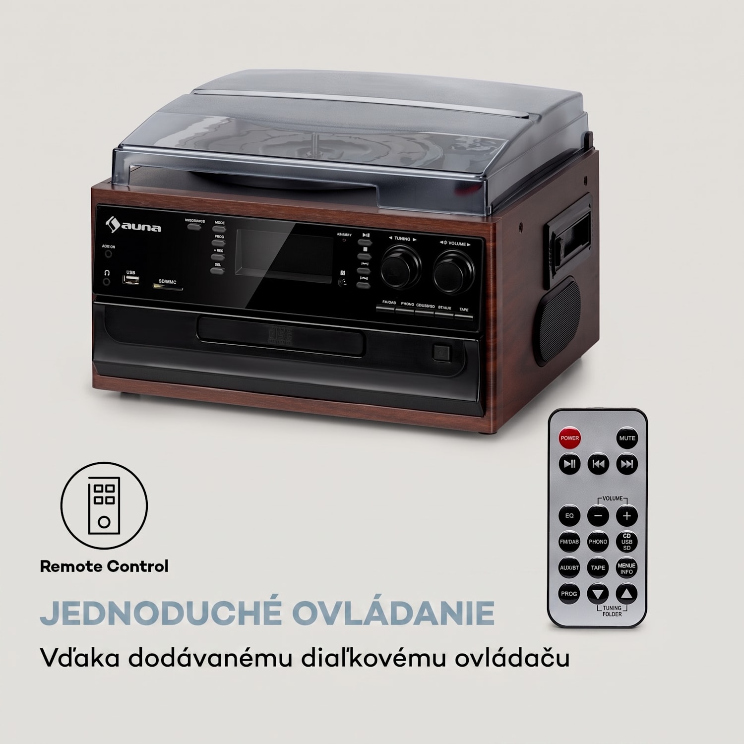 Oakland DAB, retro stereo systém, DAB+/FM, BT funkcia, vinyl, CD, kazetový prehárvač Orech