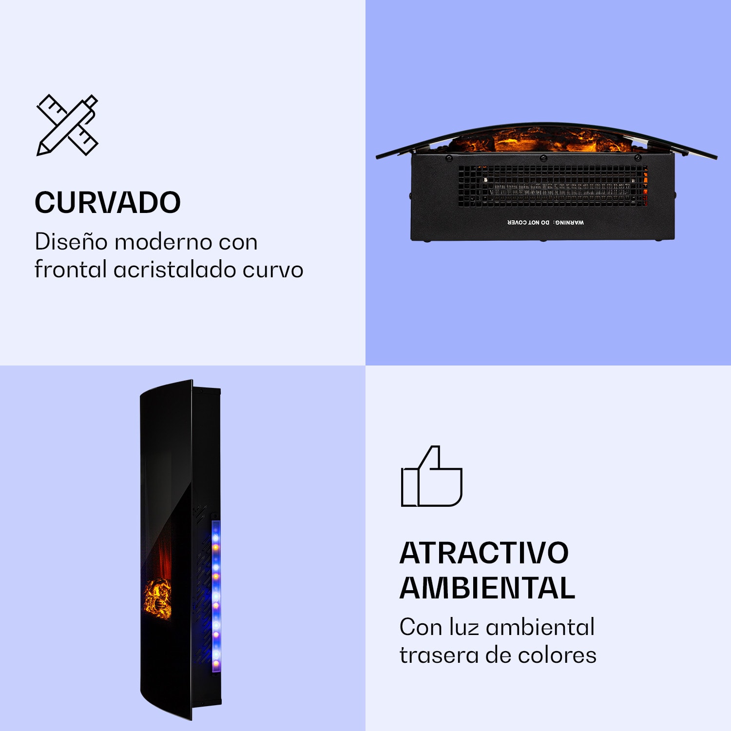 Klarstein Lamington Chimenea eléctrica 2000 W llamas LED calefacción temporizador luz ambiental Negro