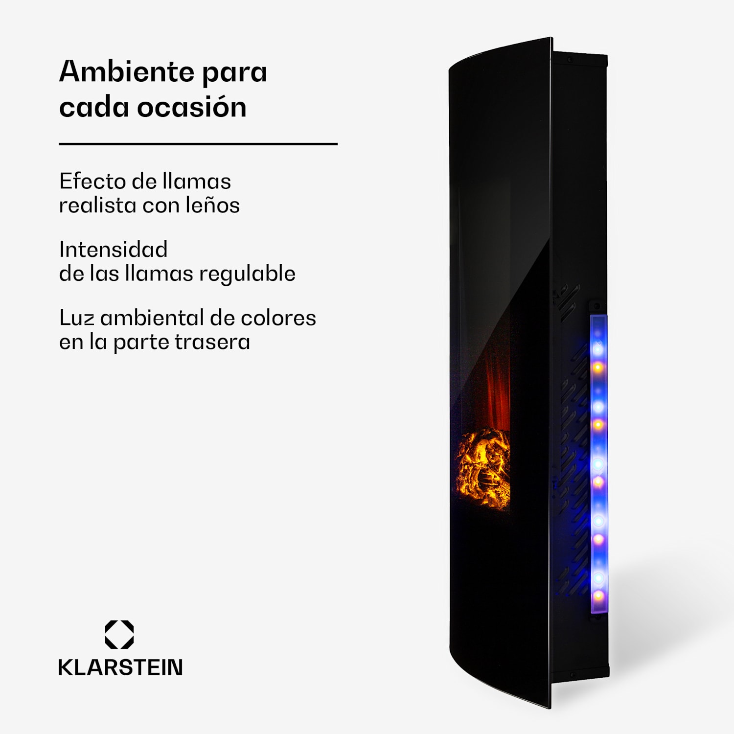 Klarstein Lamington Chimenea eléctrica 2000 W llamas LED calefacción temporizador luz ambiental 