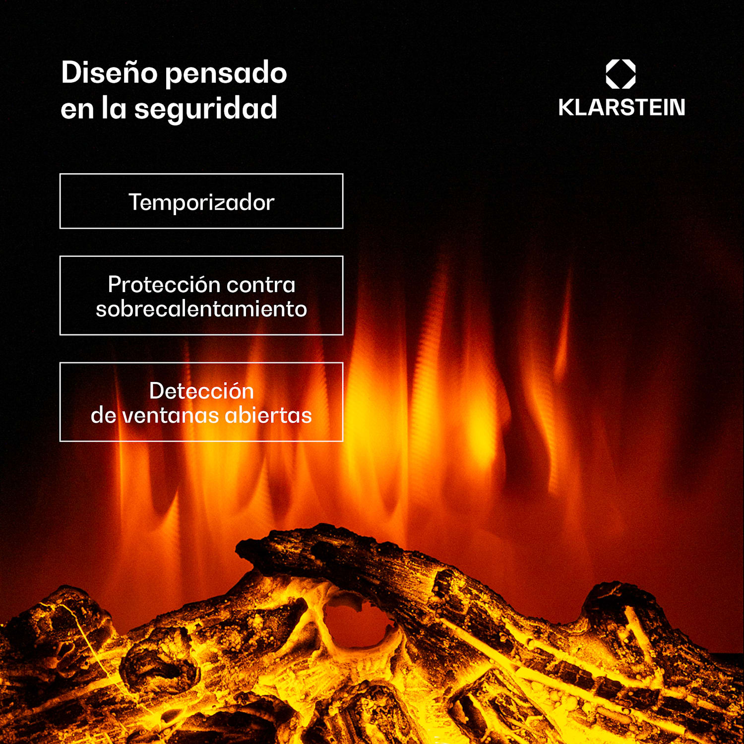 Klarstein Lamington Chimenea eléctrica 2000 W llamas LED calefacción temporizador luz ambiental Negro