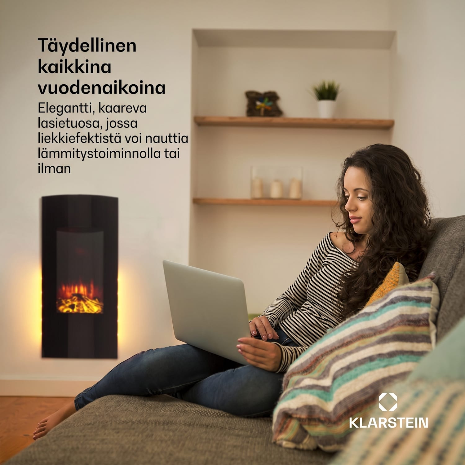 Klarstein Lamington -sähkötakka 2000 W LED-liekki lämmitin ajastin tunnelmavalaistus Musta