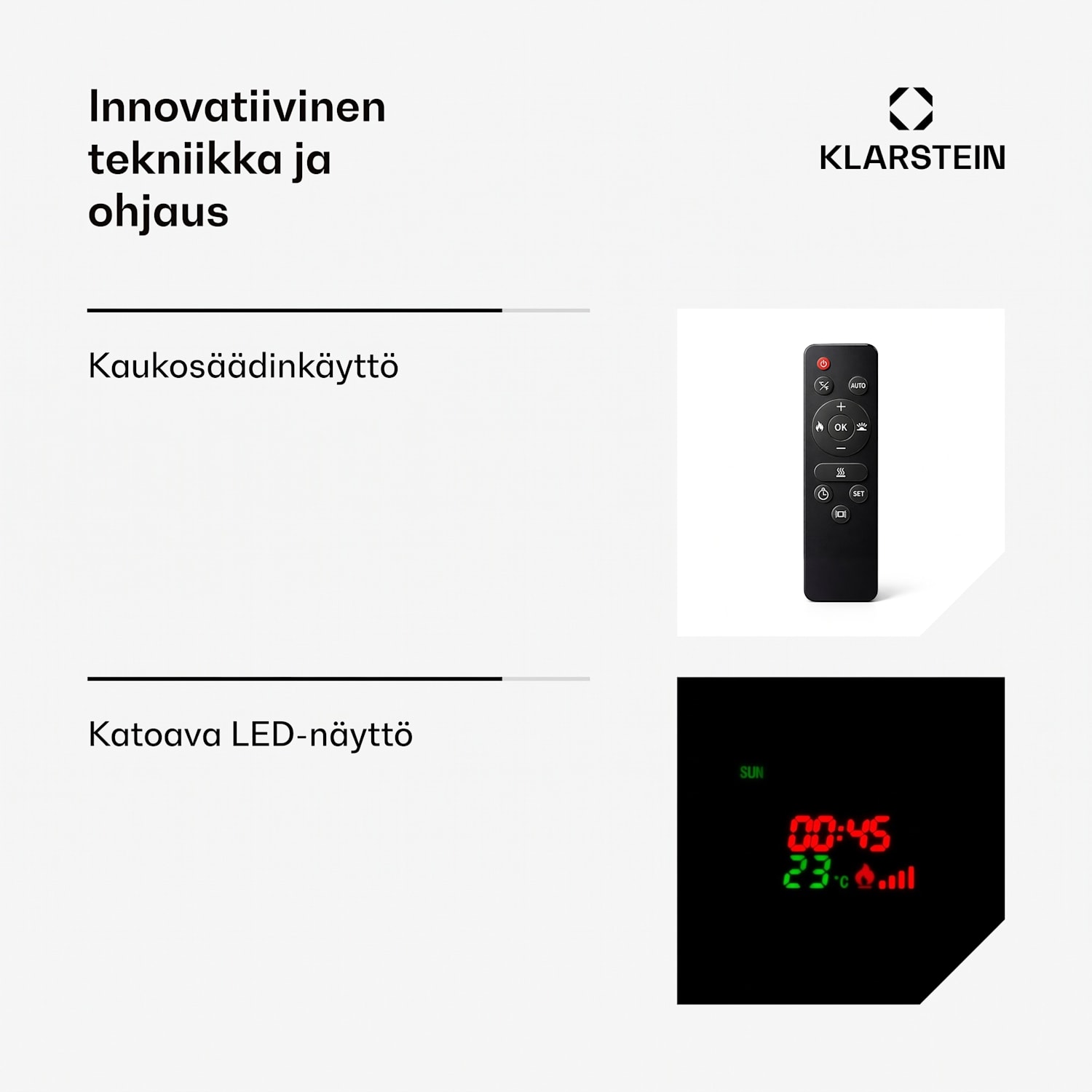 Klarstein Lamington -sähkötakka 2000 W LED-liekki lämmitin ajastin tunnelmavalaistus Musta