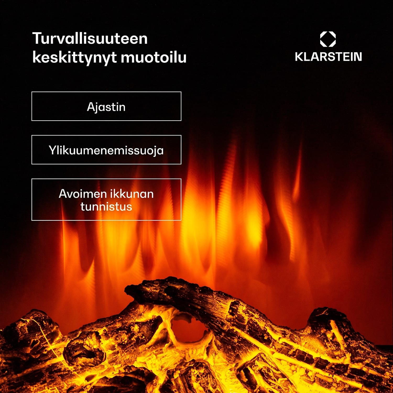Klarstein Lamington -sähkötakka 2000 W LED-liekki lämmitin ajastin tunnelmavalaistus Musta