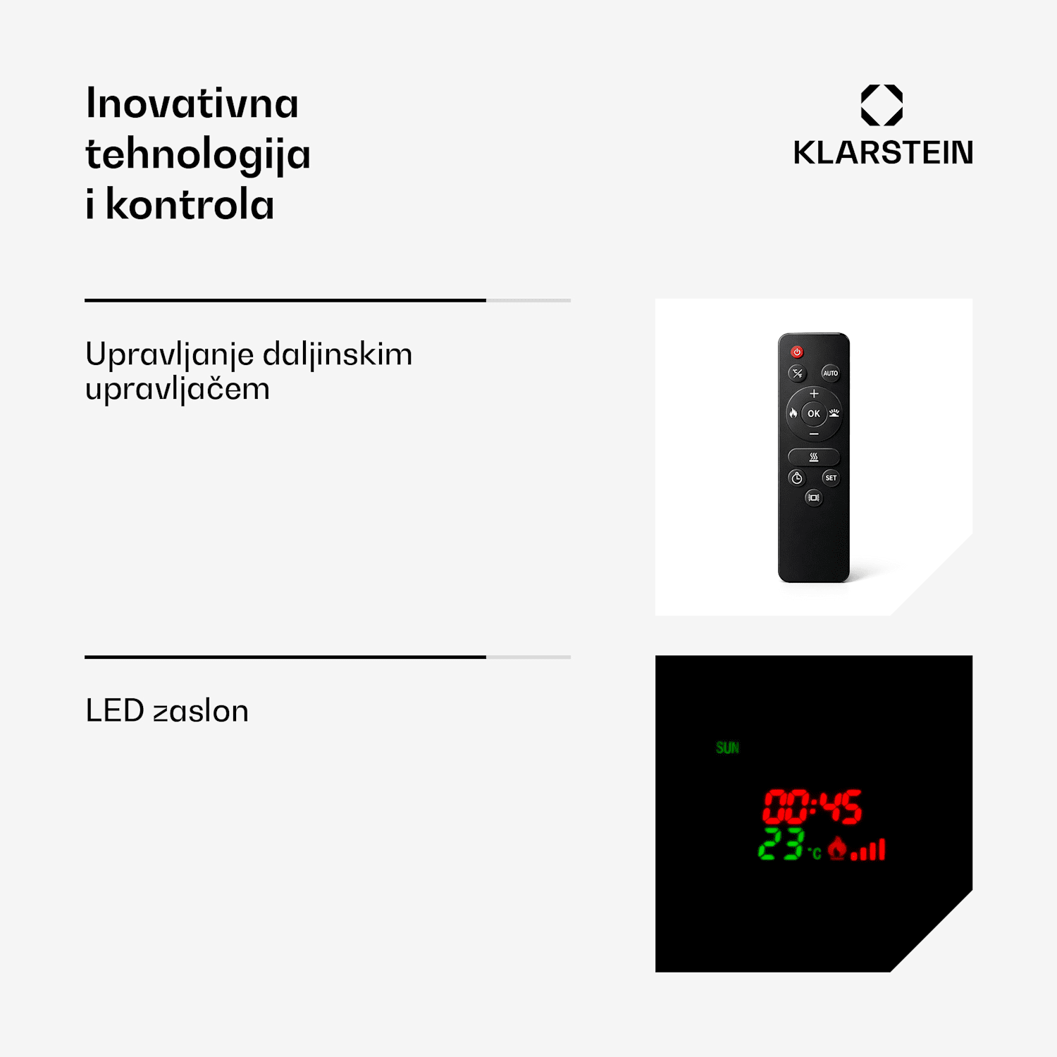 Lamington, električni kamin, 2000 W, LED plamen, grijač na topli zrak, timer, rasvjeta Crna