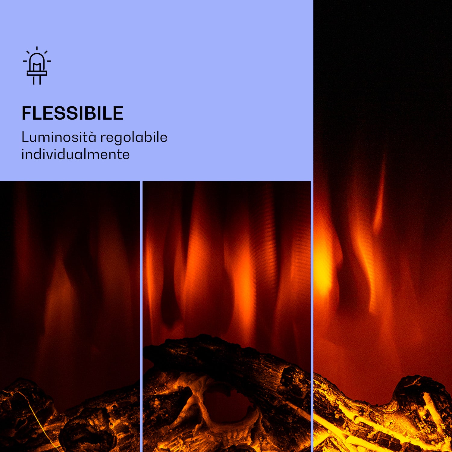 Klarstein Lamington - Camino elettrico, 2000 W, fiamme LED, termoventilatore, timer, luce ambiente Nero