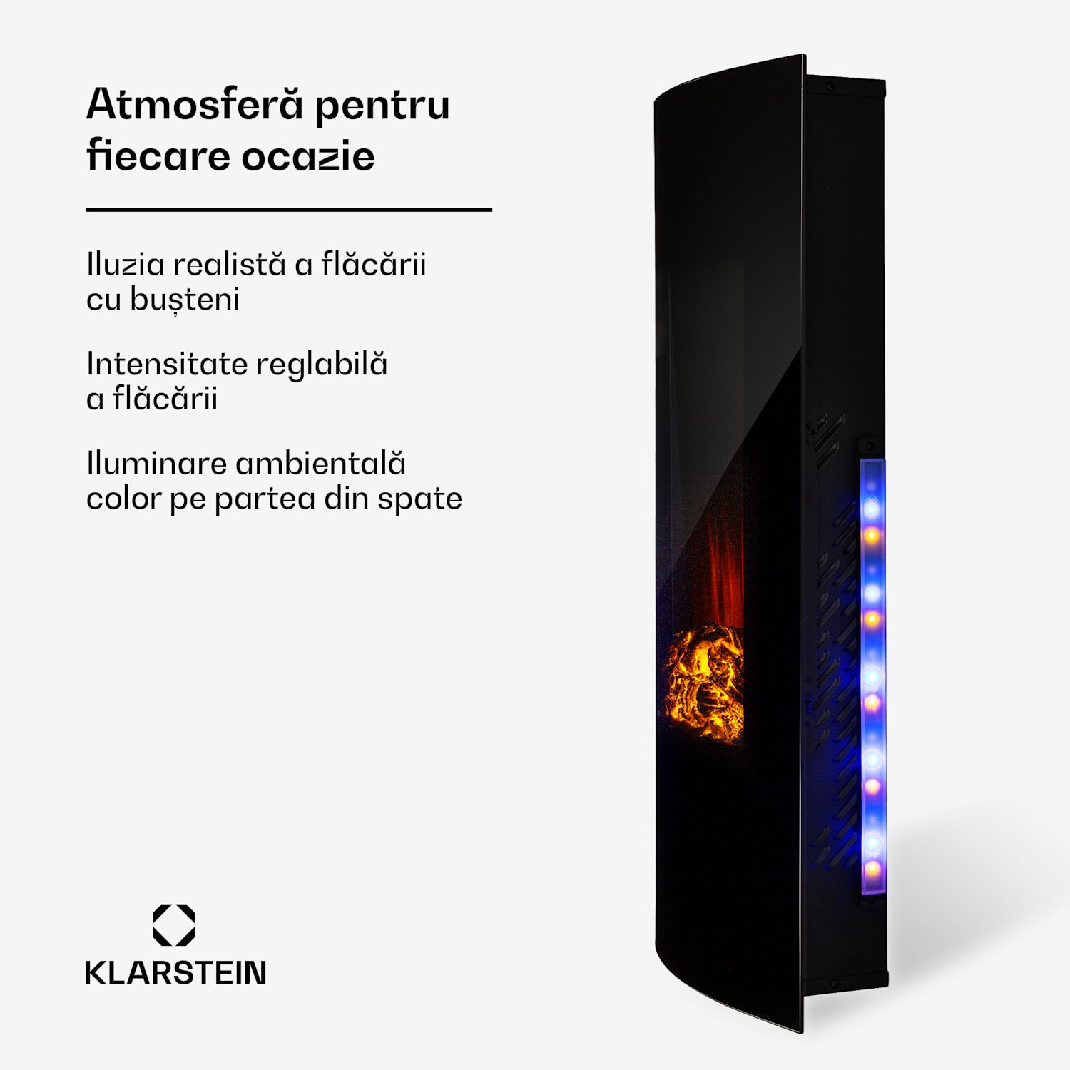 Lamington, șemineu electric, 2000 W, flacără LED, încălzitor cu aer cald, cronometru, iluminat Negru