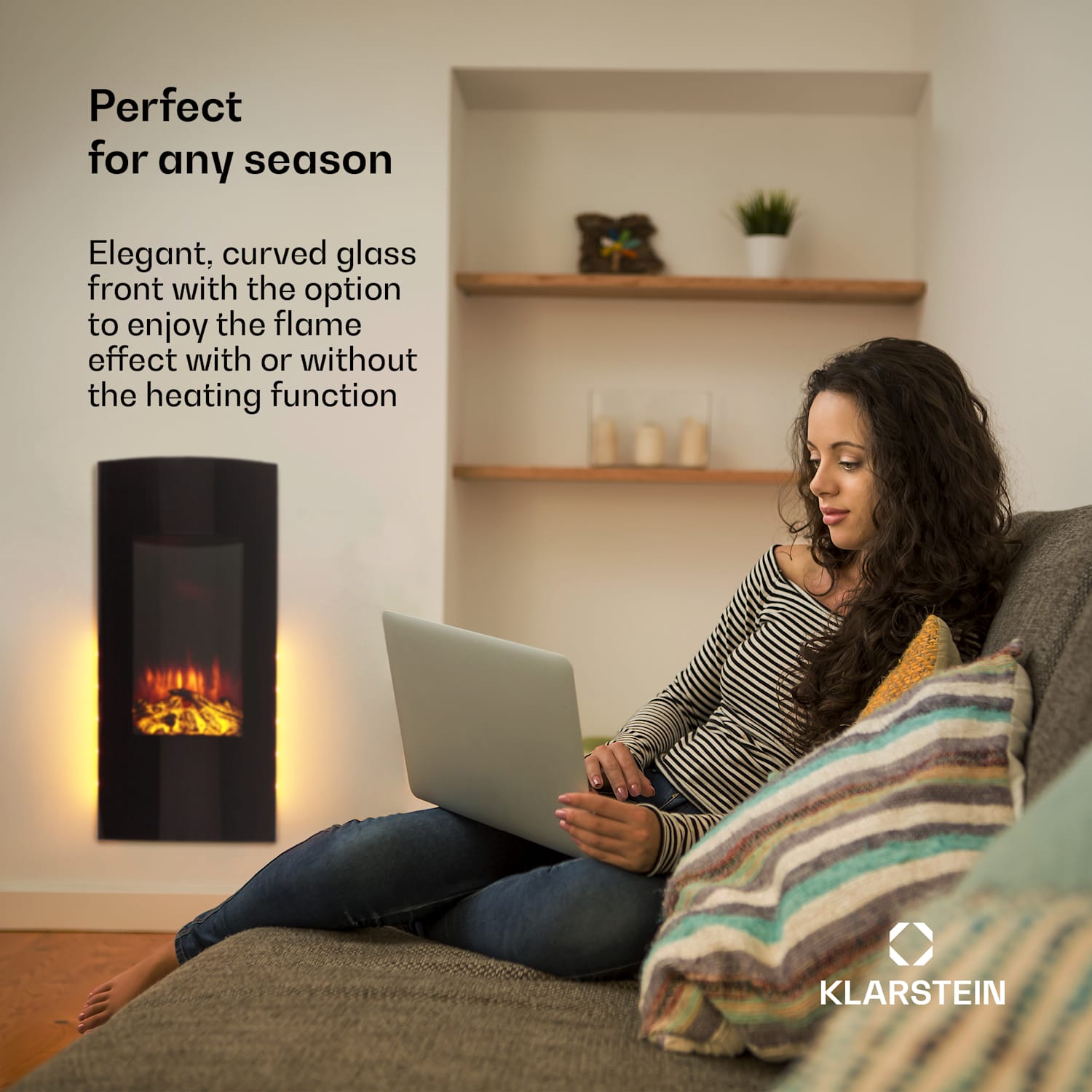 Lareira Eléctrica Lamington da Klarstein 2000 W Chamas LED Aquecimento Temporizador Luz Ambiente Preto