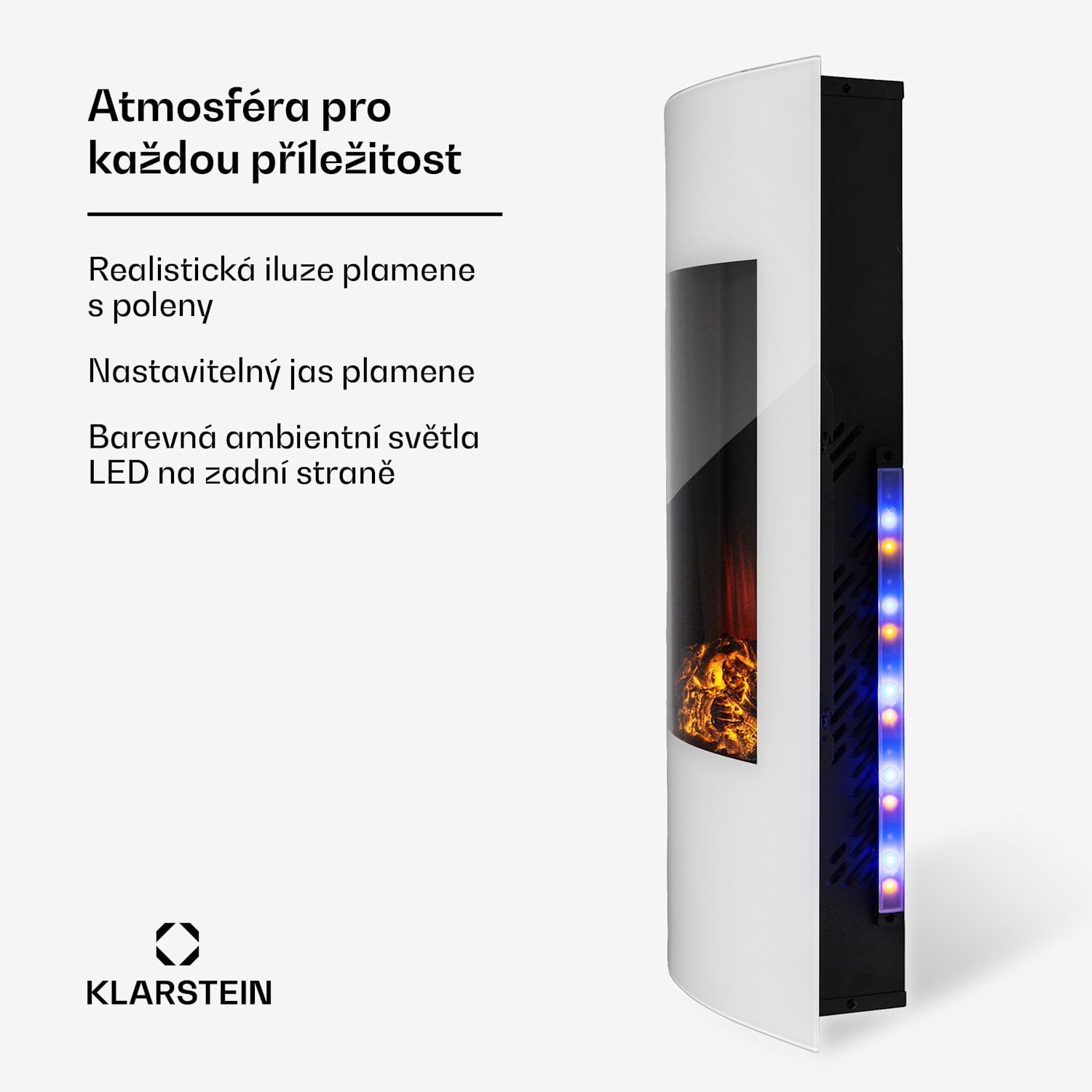 Lamington, elektrický krb, 2000 W, LED plamen, teplovzdušné topení, časovač, osvětlení Blanco