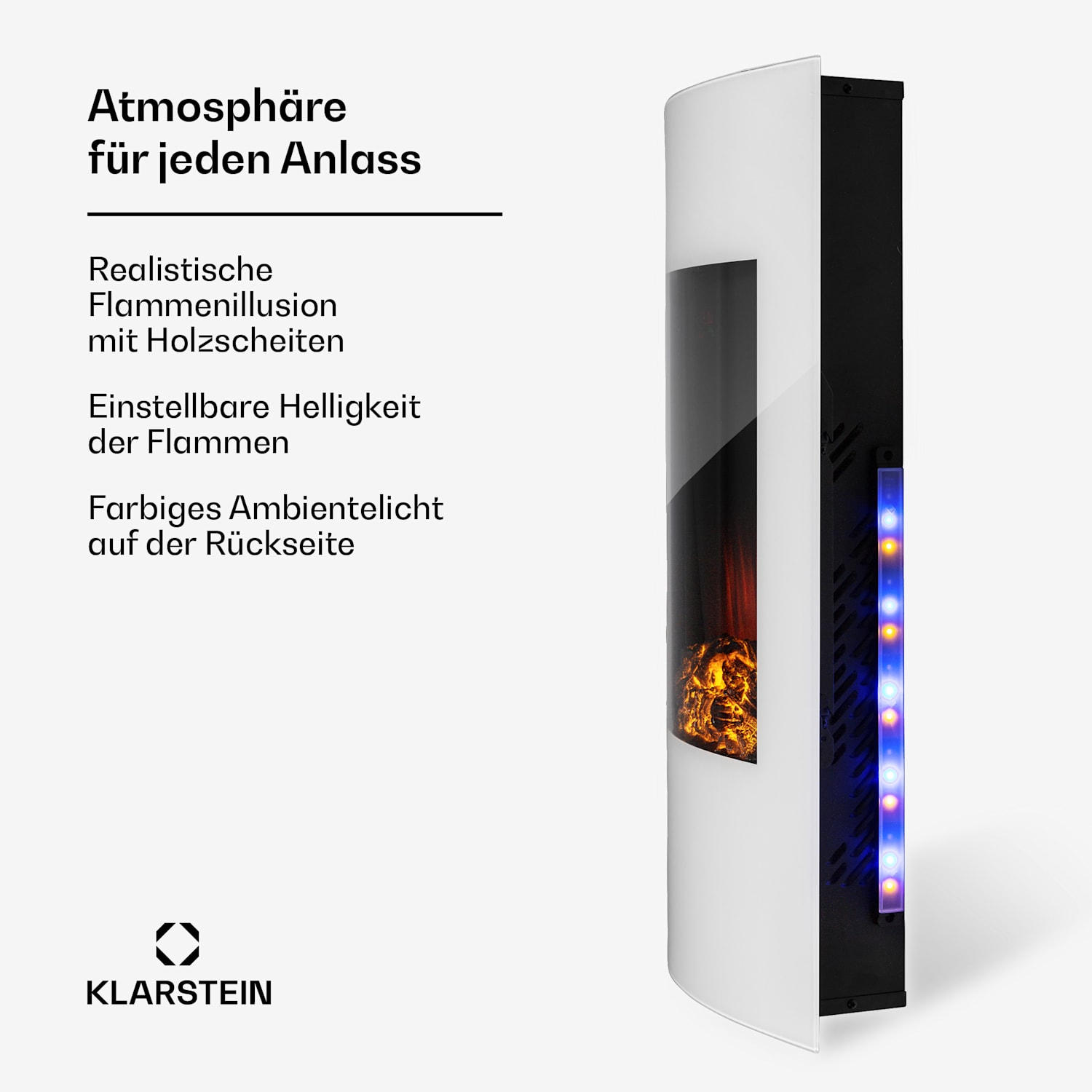 Klarstein Lamington Elektrokamin 2000 W LED-Flammen Heizlüfter Timer Ambientelicht 