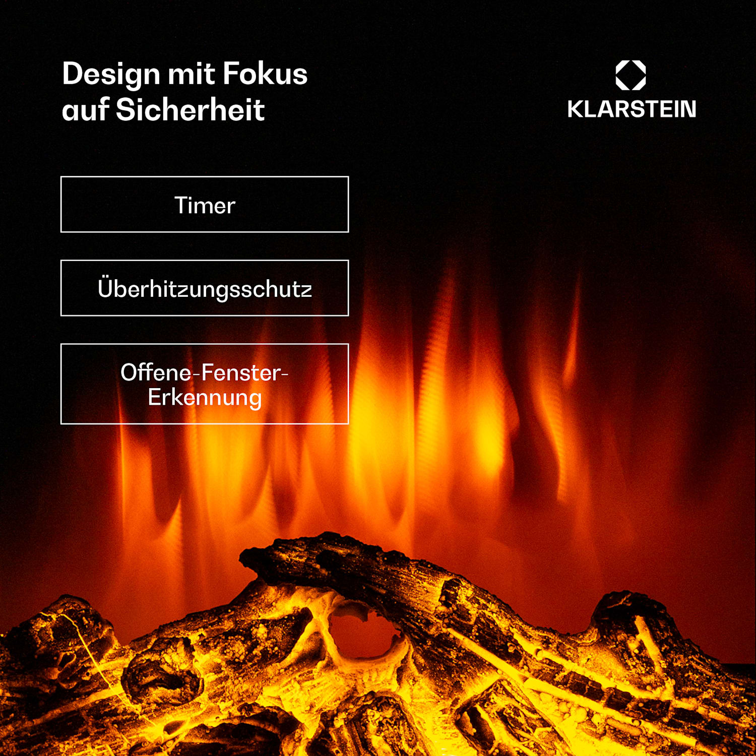 Klarstein Lamington Elektrokamin 2000 W LED-Flammen Heizlüfter Timer Ambientelicht 