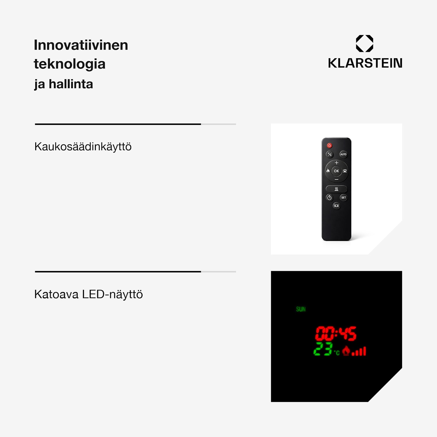 Klarstein Lamington sähkötakka 2000 W LED-liekit, lämpöpuhallin, ajastin, ympärisäteilyvalo Valkoinen