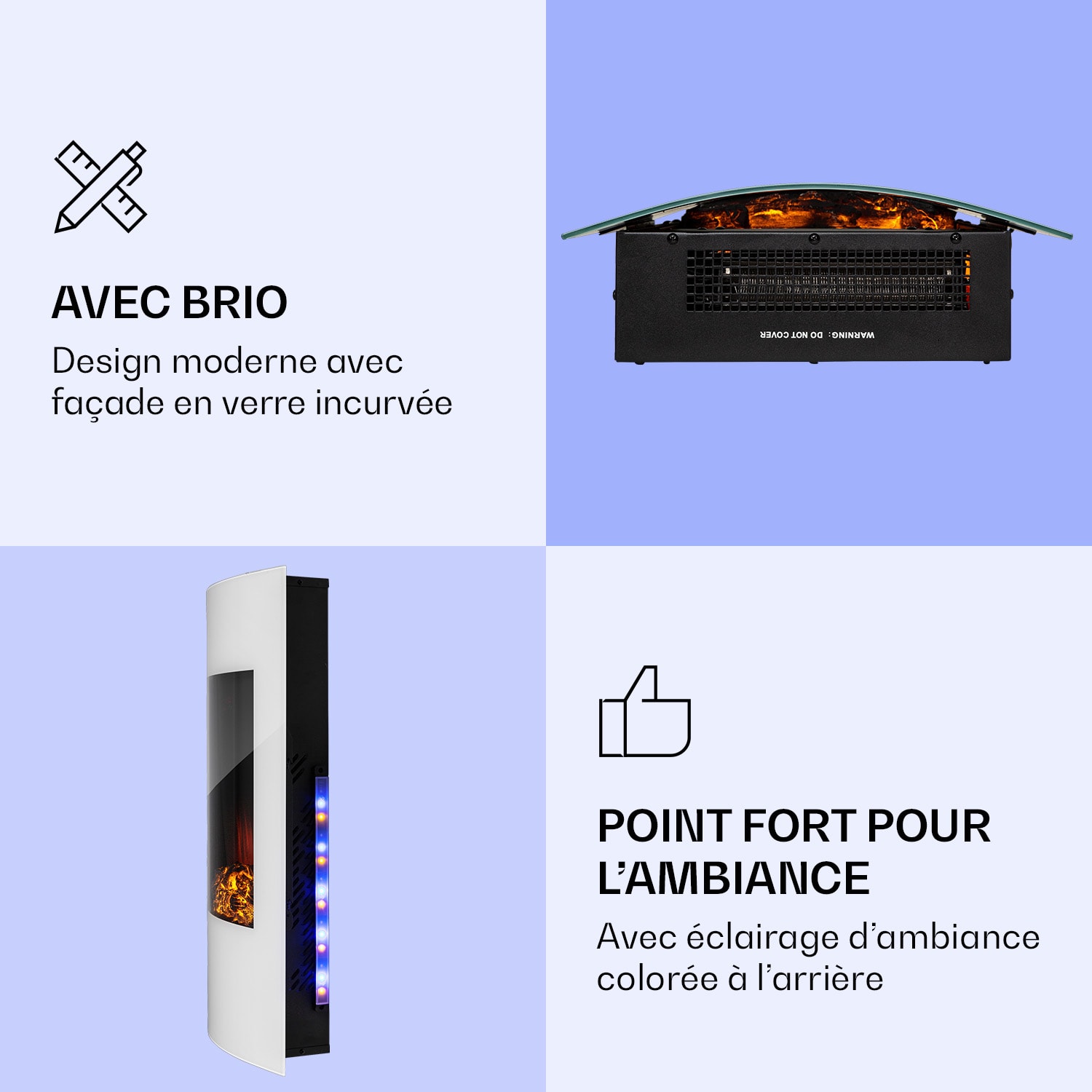 Klarstein Lamington elektrische haard 2000 W led-vlammen ventilator verwarmer timer sfeerverlichting 