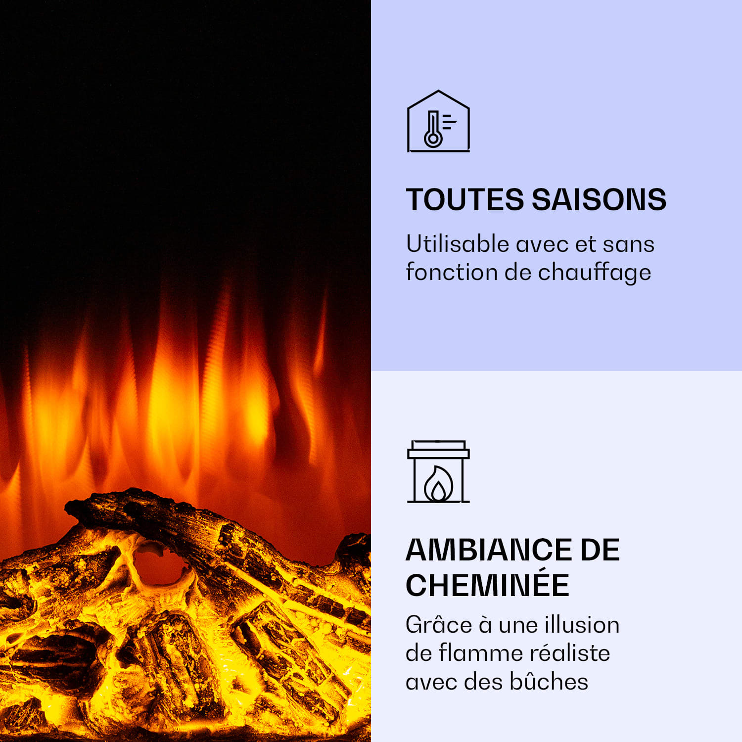 Klarstein Lamington elektrische haard 2000 W led-vlammen ventilator verwarmer timer sfeerverlichting 