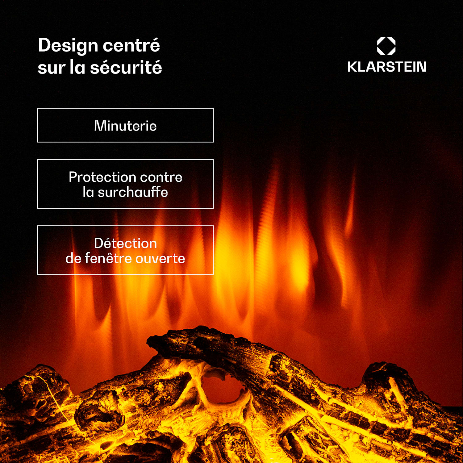 Klarstein Lamington Cheminée électrique 2000 W Flammes LED Chauffage à air pulsé Minuterie éclairage d'ambiance Bijela