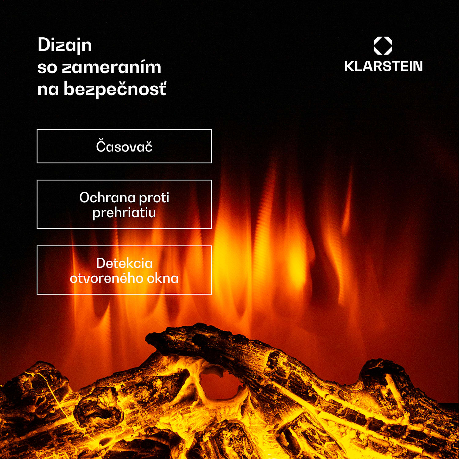 Lamington, elektrický krb, 2000 W, LED plameň, teplovzdušný ohrievač, časovač, osvetlenie Biela