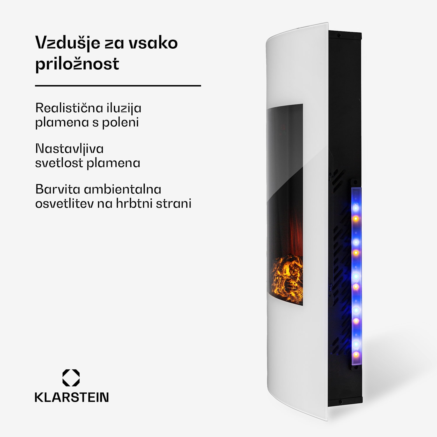 Lamington, električni kamin, 2000 W, LED plamen, toplozračni grelec, časovnik, osvetlitev 