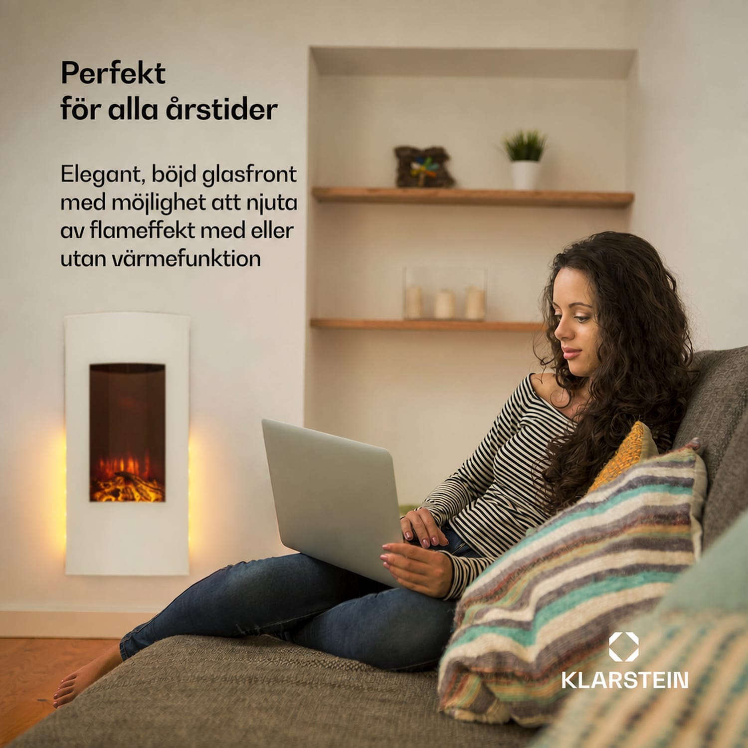 Lamington elektrisk kamin 2 000 W LED-flammor värmefläkt timer ambientbelysning Vit