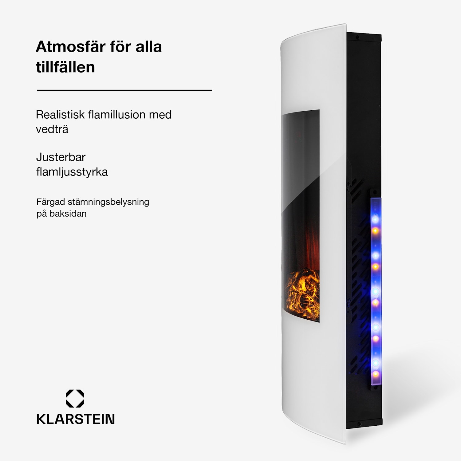 Lamington elektrisk kamin 2 000 W LED-flammor värmefläkt timer ambientbelysning Vit